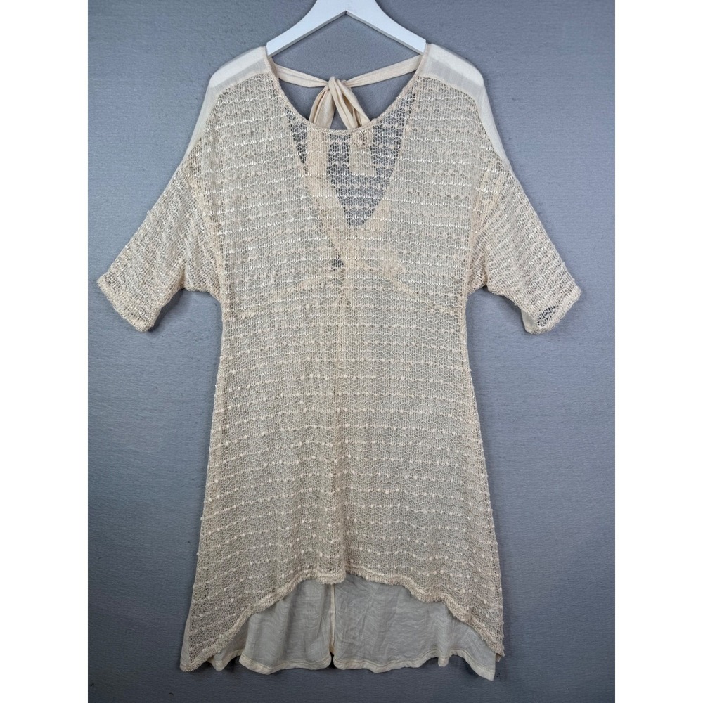 A'reve Knit Gauze Dress Womens Size M Cream Semi Sheer Boho‎ Ethereal Cover Up
